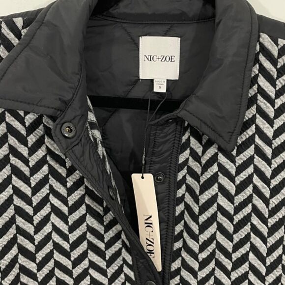 NWT Nic+Zoe Quilted Mix Media Coat Size SMALL Knit Black Patch Pocket - Picture 8 of 13